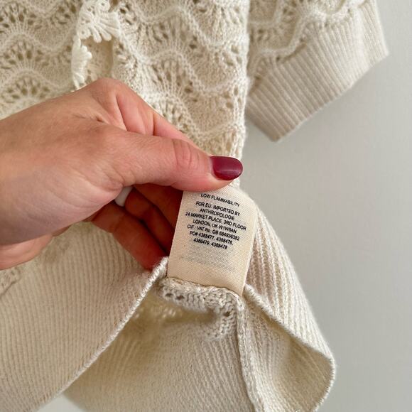 Anthropologie Kachel Shimmer Crochet Sweater Tee Cream M - Picture 11 of 11